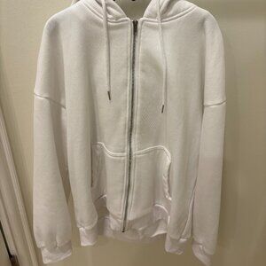 White Zip Up Hoodie, Size Large